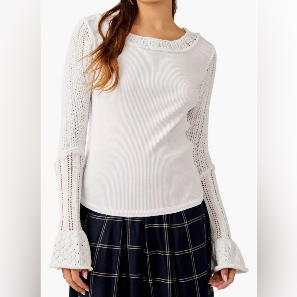 NWT Free People Cuffing Season Rib Top L Ivory Black